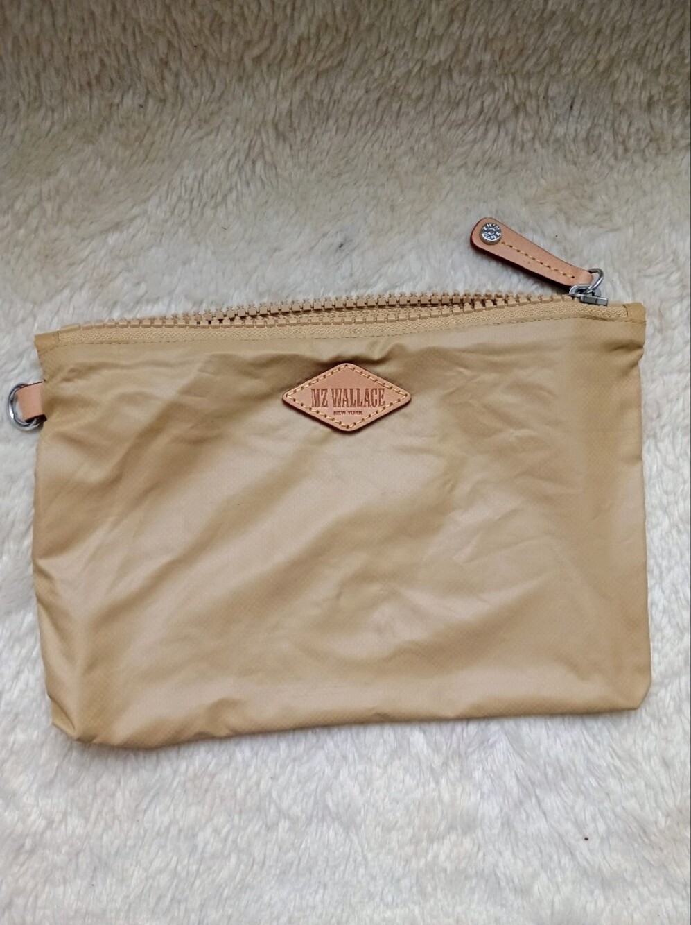 Authentic MZ Wallace Tan Nylon Zipper Pouch Travel Makeup Organizer